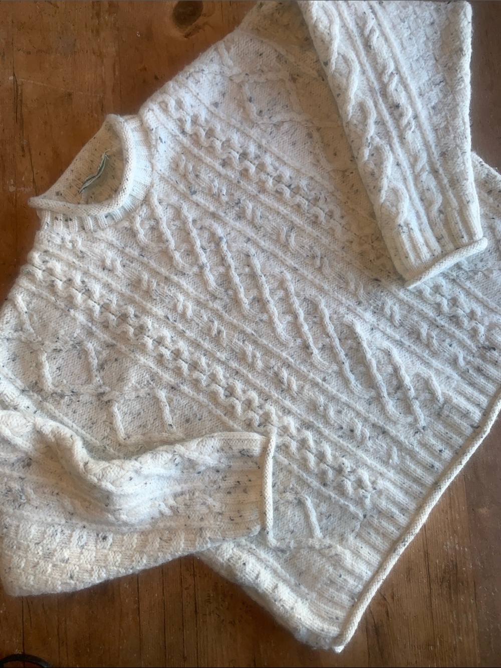 Aran Crafts Cream Speckled Cable Knit Crewneck Sweater - Picture 11 of 16